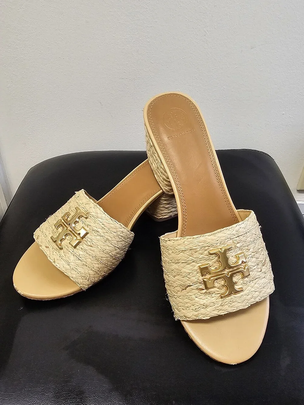 Tory Burch Everly Raffia Block Sandal Slides - Size 9.5